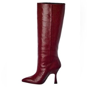 Stuart Weitzman wine Red crock embossed Parton knee high boots